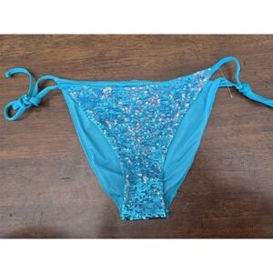 NWOT Rock Your Legs M Sequin Blue Silver Swim Tie Side Bikini Bottom 124958